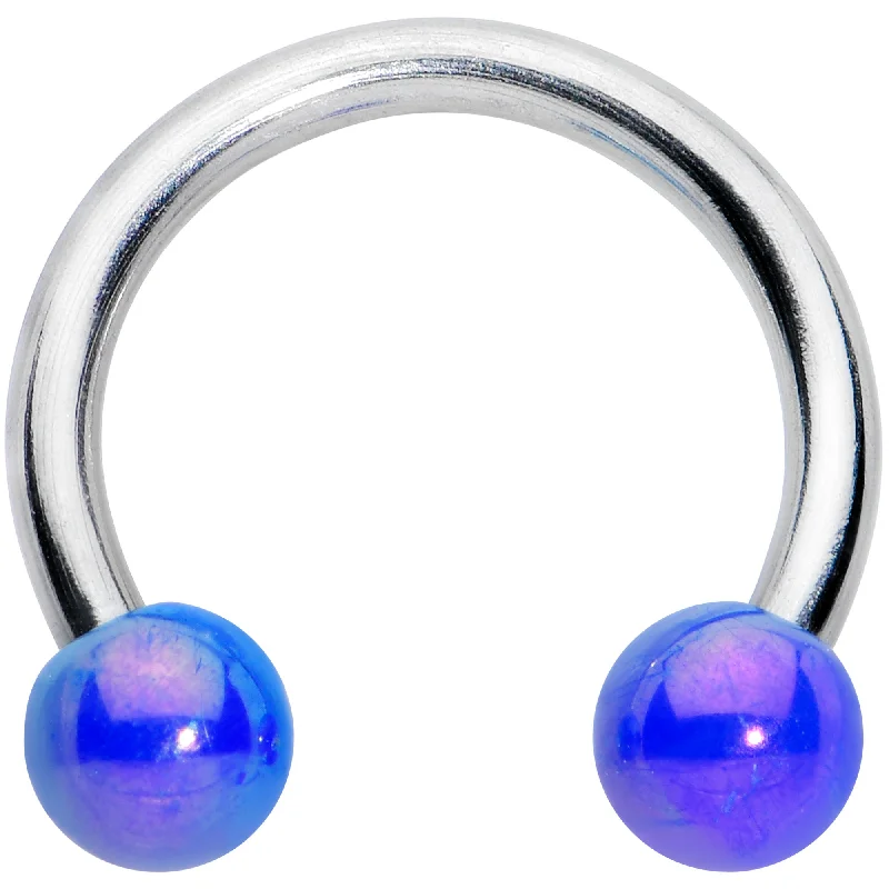 Stylish Lip Rings for Bold Women16 Gauge 5/16 Iridescent Purple Ball Ends Horseshoe Circular Barbell