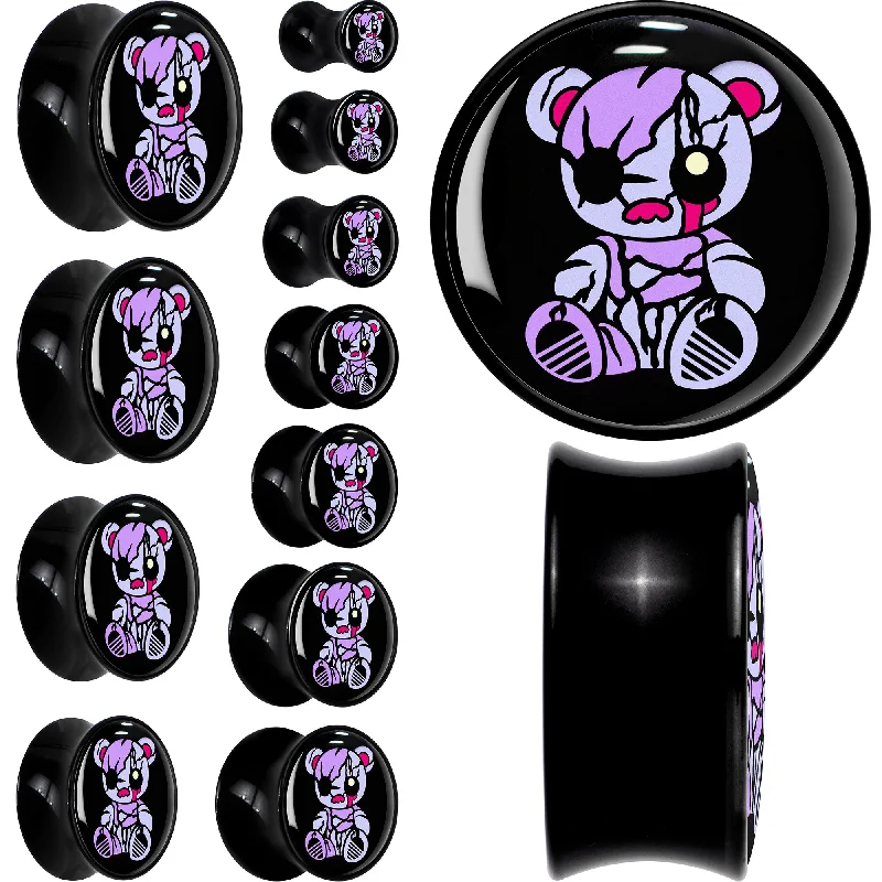 Women's Earrings – Elegant Designs for Every Personality--Attitude Teddy Bear Black Acrylic Saddle Plug Set
