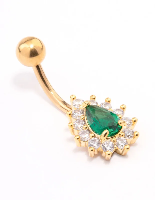 Belly Rings with Vibrant Gems for Bold Style -Gold Plated Surgical Steel Cubic Zirconia Spikey Pear Belly Ring Belly Rings with Vibrant Gems for Bold Style -Gold Plated Surgical Steel Cubic Zirconia Spikey Pear Belly Ring