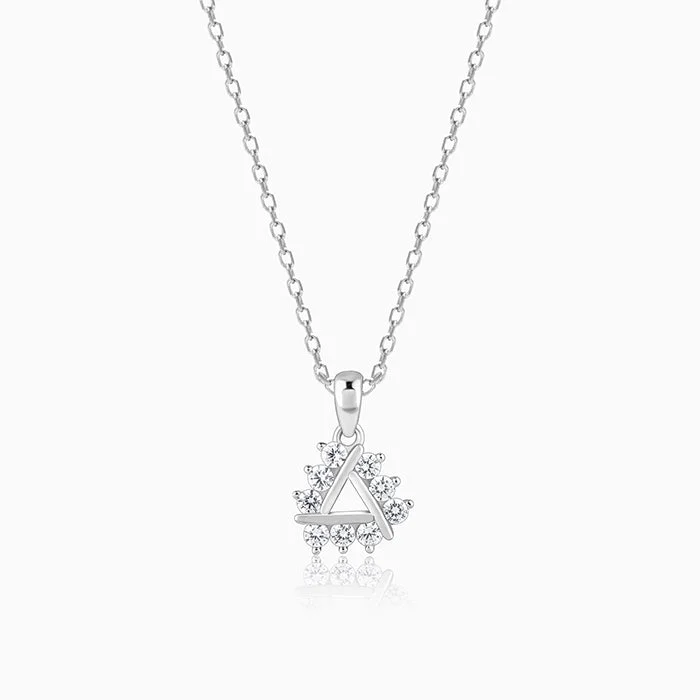 Shop Classic Women's Necklaces & Pendants with a Modern Twist-Silver Sparkly Triangle Pendant With Link Chain Shop Classic Women's Necklaces & Pendants with a Modern Twist-Silver Sparkly Triangle Pendant With Link Chain