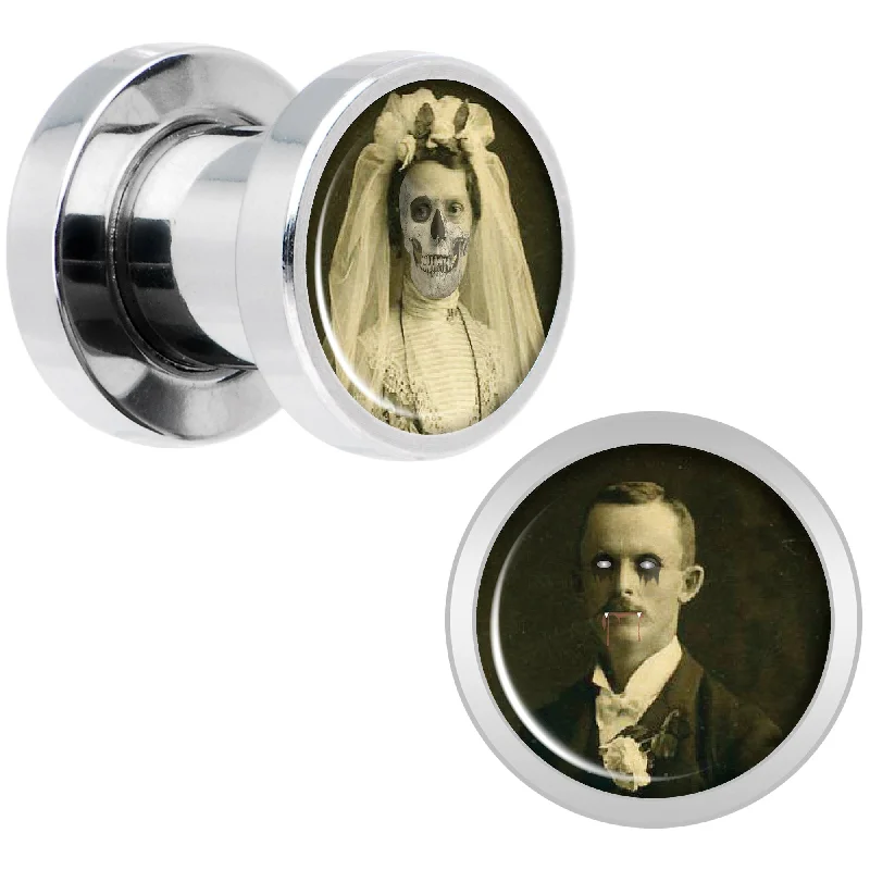 Women's Earrings – Elegant Designs for Every Personality--Undead Bride and Groom Halloween Plug Set 2 Gauge Women's Earrings – Elegant Designs for Every Personality--Undead Bride and Groom Halloween Plug Set 2 Gauge