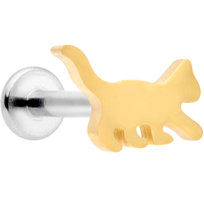 Comfortable and Beautiful Lip Rings16 Gauge 5/16 Gold Tone Cat Internally Threaded Labret Tragus
