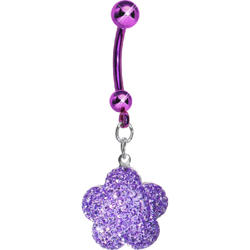 Belly Rings with Beautiful Detailing for Bold Style -Purple Sparkler Flower Dangle Belly Ring Belly Rings with Beautiful Detailing for Bold Style -Purple Sparkler Flower Dangle Belly Ring