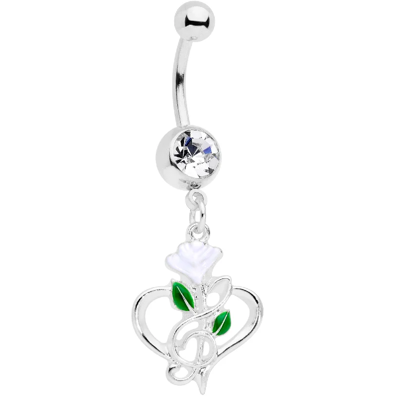 Comfortable Belly Rings for All-Day Wear -Clear Gem Heart Music Valentines Day Dangle Belly Ring