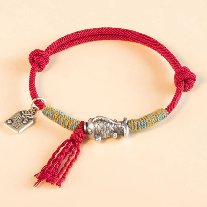 Minimalist Silver Bangles for Women-Buddha Stones 999 Sterling Silver Red String Lucky Koi Fish Protection Bracelet Minimalist Silver Bangles for Women-Buddha Stones 999 Sterling Silver Red String Lucky Koi Fish Protection Bracelet