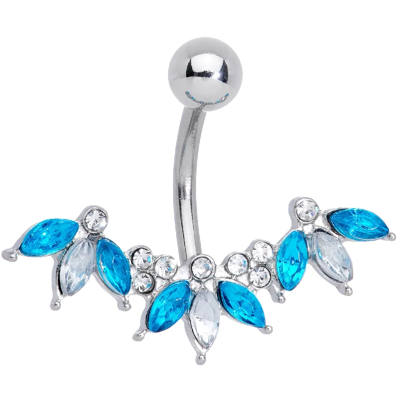 Belly Rings with Designer Accents for Bold Fashion -Clear Aqua Gem Comely Clusters Belly Ring Belly Rings with Designer Accents for Bold Fashion -Clear Aqua Gem Comely Clusters Belly Ring