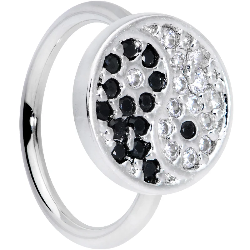 Classic Gold Nose Rings -18 Gauge 3/8 Clear Black CZ Gem Yin Yang Nose Hoop