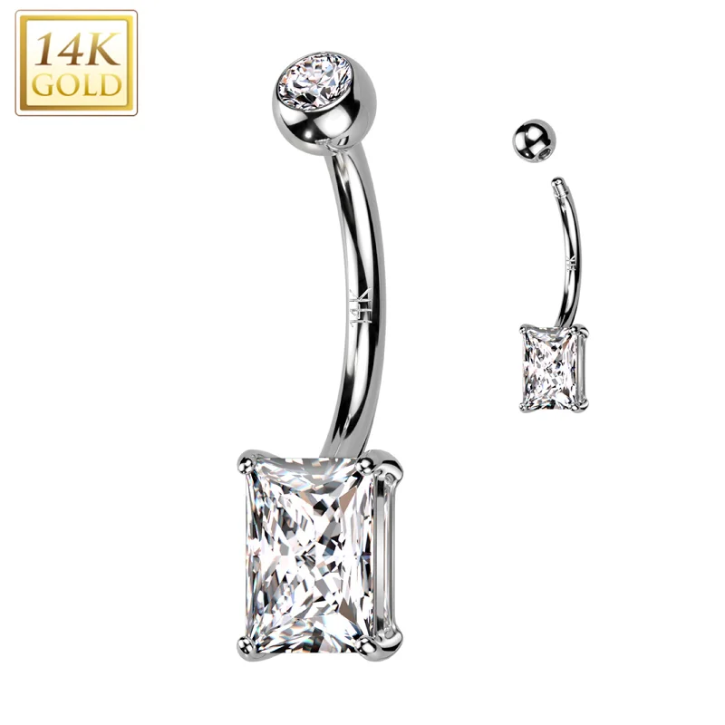 Belly Rings with Vibrant Colors for Bold Style -14kt Solid White Gold 6mm Princess Cubic Zirconia Belly Ring Belly Rings with Vibrant Colors for Bold Style -14kt Solid White Gold 6mm Princess Cubic Zirconia Belly Ring