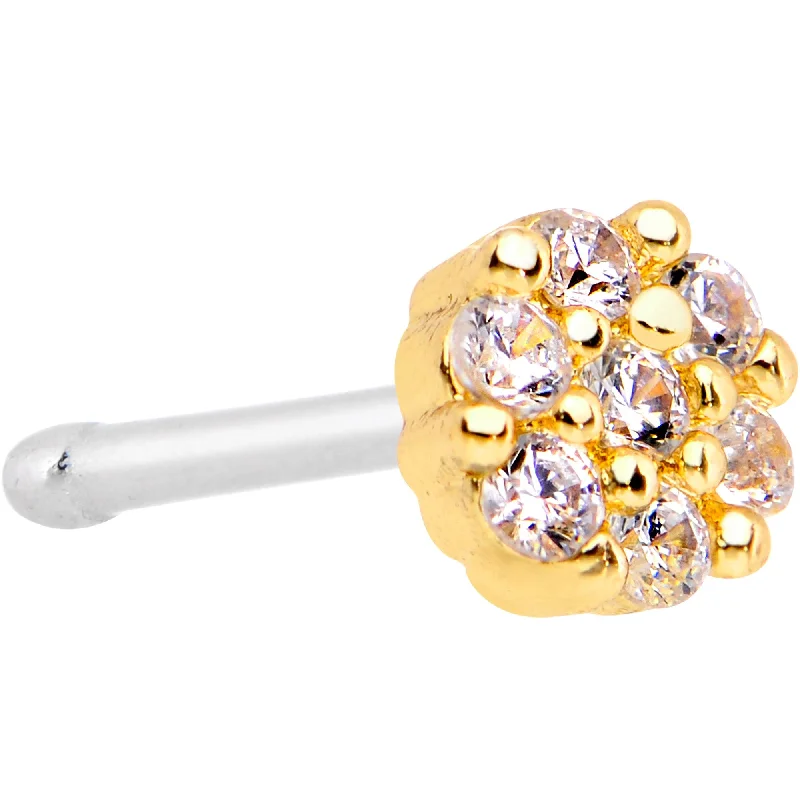 Eye-Catching Nose Rings for Glam Look -20 Gauge 1/4 Clear CZ Gem Gold Tone Cute Cluster Nose Bone Eye-Catching Nose Rings for Glam Look -20 Gauge 1/4 Clear CZ Gem Gold Tone Cute Cluster Nose Bone