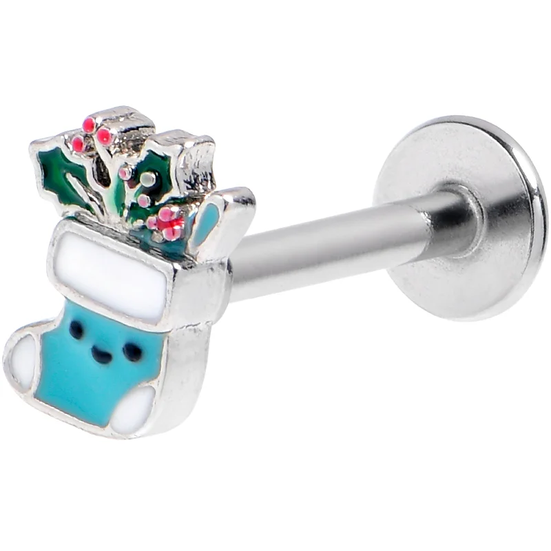Trendy Lip Rings with Subtle Beauty16 Gauge 5/16 Festive Blue Christmas Stocking Labret Monroe Tragus