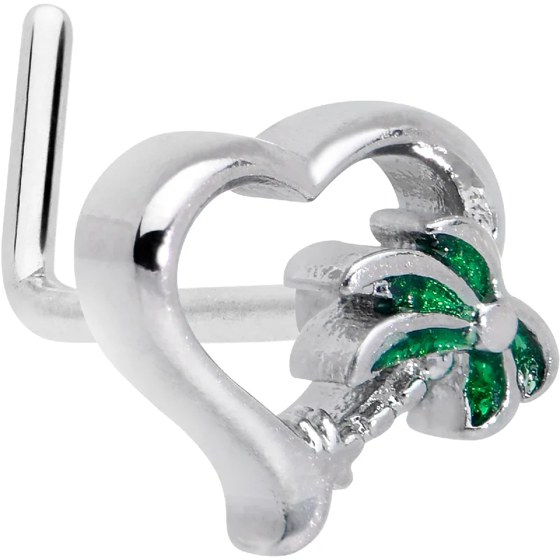 Silver Nose Rings for Every Look -20 Gauge 1/4 Palm Tree Love Heart L Shape Nose Ring Silver Nose Rings for Every Look -20 Gauge 1/4 Palm Tree Love Heart L Shape Nose Ring