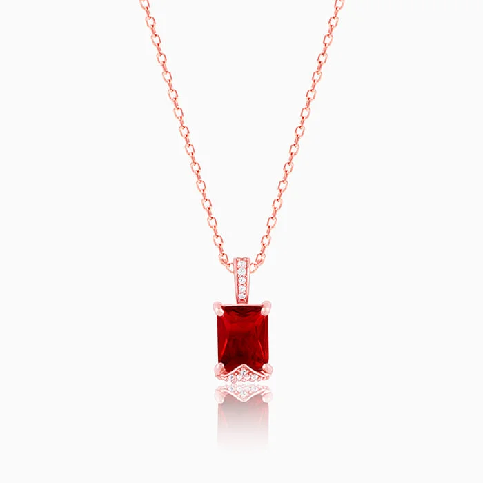 Shop Classic Women's Necklaces & Pendants with a Modern Twist-Rose Gold Red Baguette Pendant with Link Chain Shop Classic Women's Necklaces & Pendants with a Modern Twist-Rose Gold Red Baguette Pendant with Link Chain
