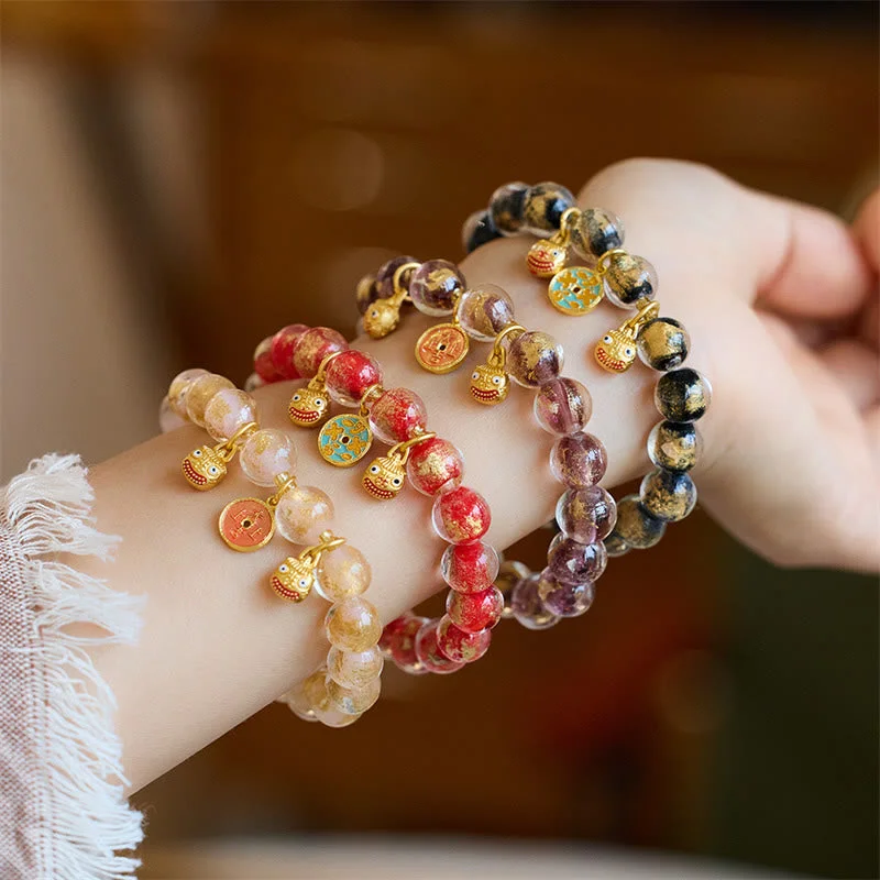Unique Men's Stretch Bracelets-Buddha Stones Gold Swallowing Beast Copper Coin Good Luck Charm Liuli Glass Bead Fortune Bracelet Unique Men's Stretch Bracelets-Buddha Stones Gold Swallowing Beast Copper Coin Good Luck Charm Liuli Glass Bead Fortune Bracelet