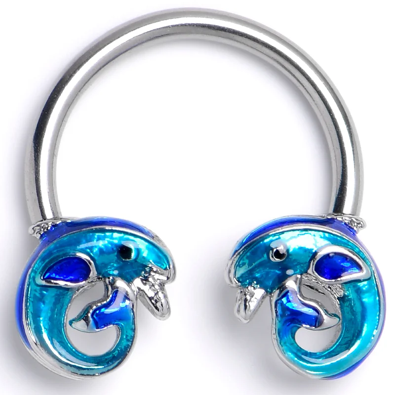 Women's Earrings – Elegant Designs for Every Personality--16 Gauge 3/8 Dolphins Blue Beauty Horseshoe Circular Barbell Women's Earrings – Elegant Designs for Every Personality--16 Gauge 3/8 Dolphins Blue Beauty Horseshoe Circular Barbell