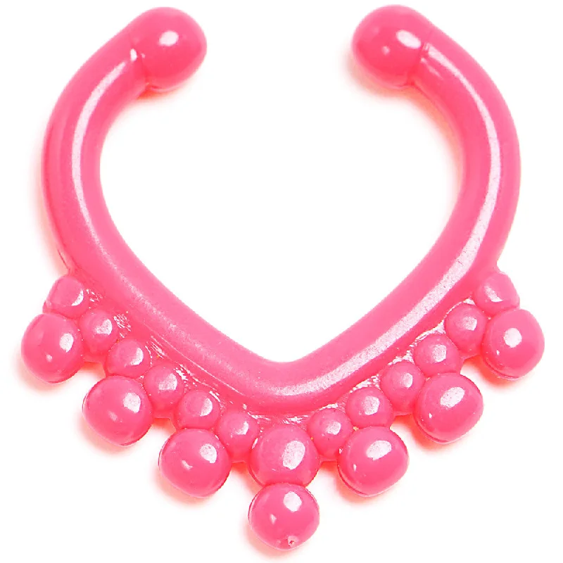 Nose Rings for Sensitive Piercings -Pink Acrylic Eastern Inspiration Clip On Fake Septum Ring Nose Rings for Sensitive Piercings -Pink Acrylic Eastern Inspiration Clip On Fake Septum Ring