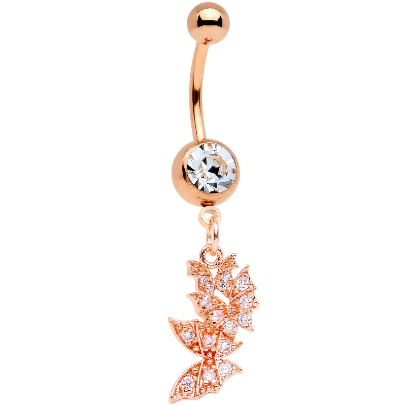 Belly Rings with Beautiful Stones for Stunning Fashion -Clear CZ Gem Rose Gold Tone Trio Butterfly Dangle Belly Ring Belly Rings with Beautiful Stones for Stunning Fashion -Clear CZ Gem Rose Gold Tone Trio Butterfly Dangle Belly Ring