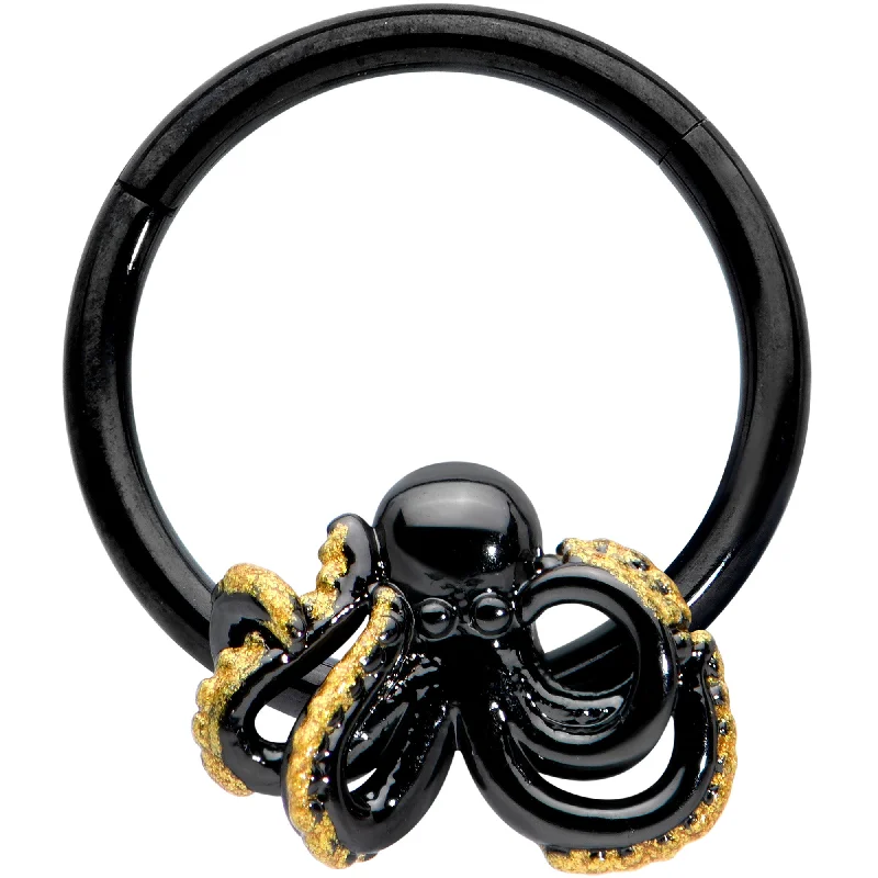 Nose Rings with Glitter -16 Gauge 3/8 Black Understated Octopus Hinged Segment Ring