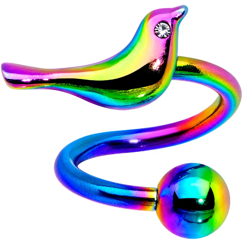 Unique Belly Rings with Colorful Stones -Clear Gem Rainbow Bird Spiral Twister Belly Ring Unique Belly Rings with Colorful Stones -Clear Gem Rainbow Bird Spiral Twister Belly Ring