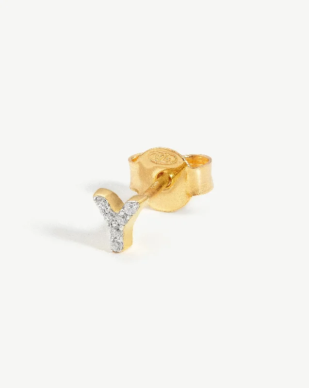 Women's Earrings – Elegant Designs for Every Personality--Pave Initial Single Stud Earring - Initial Y | 18k Gold Vermeil/Cubic Zirconia Women's Earrings – Elegant Designs for Every Personality--Pave Initial Single Stud Earring - Initial Y | 18k Gold Vermeil/Cubic Zirconia