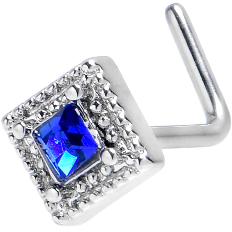 Nose Rings for Elegant Appeal -20 Gauge 7mm Clear Blue Gem Rhombus Royale L Shape Nose Ring Nose Rings for Elegant Appeal -20 Gauge 7mm Clear Blue Gem Rhombus Royale L Shape Nose Ring