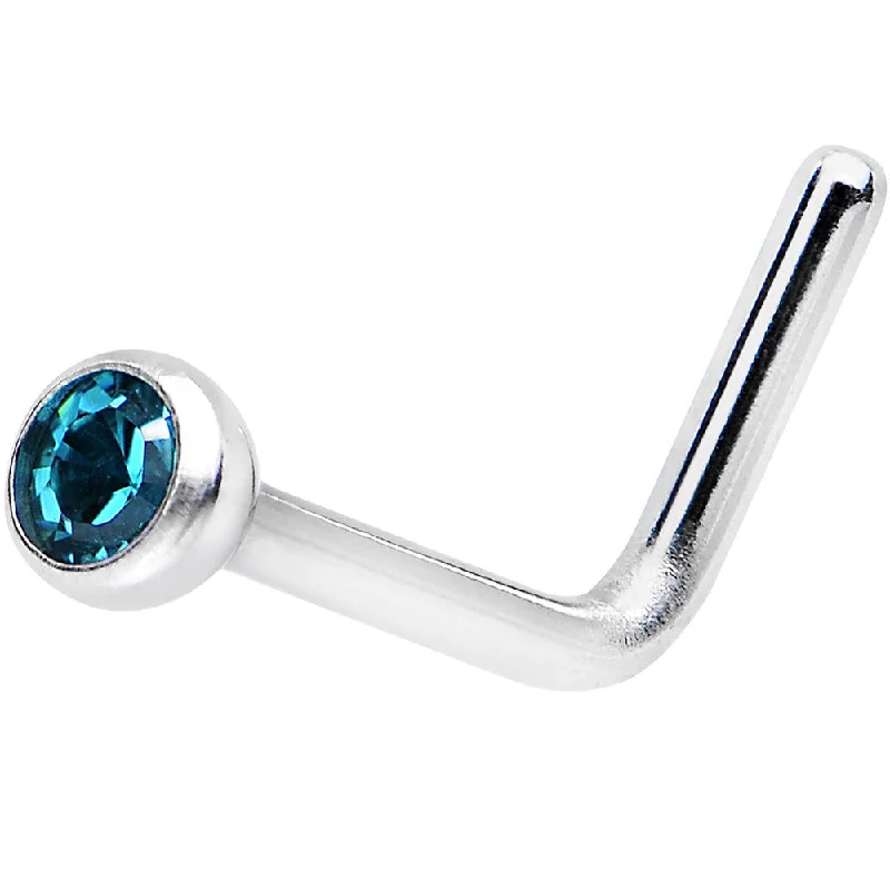 Designer Nose Rings for Luxury -20 Gauge Blue L-Shaped Nose Ring Created with Crystals Designer Nose Rings for Luxury -20 Gauge Blue L-Shaped Nose Ring Created with Crystals