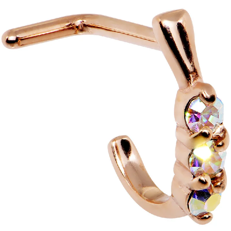 Nose Rings with Radiant Details -18 Gauge Aurora Gem Rose Gold PVD Faux Hoop L Shaped Nose Ring Nose Rings with Radiant Details -18 Gauge Aurora Gem Rose Gold PVD Faux Hoop L Shaped Nose Ring
