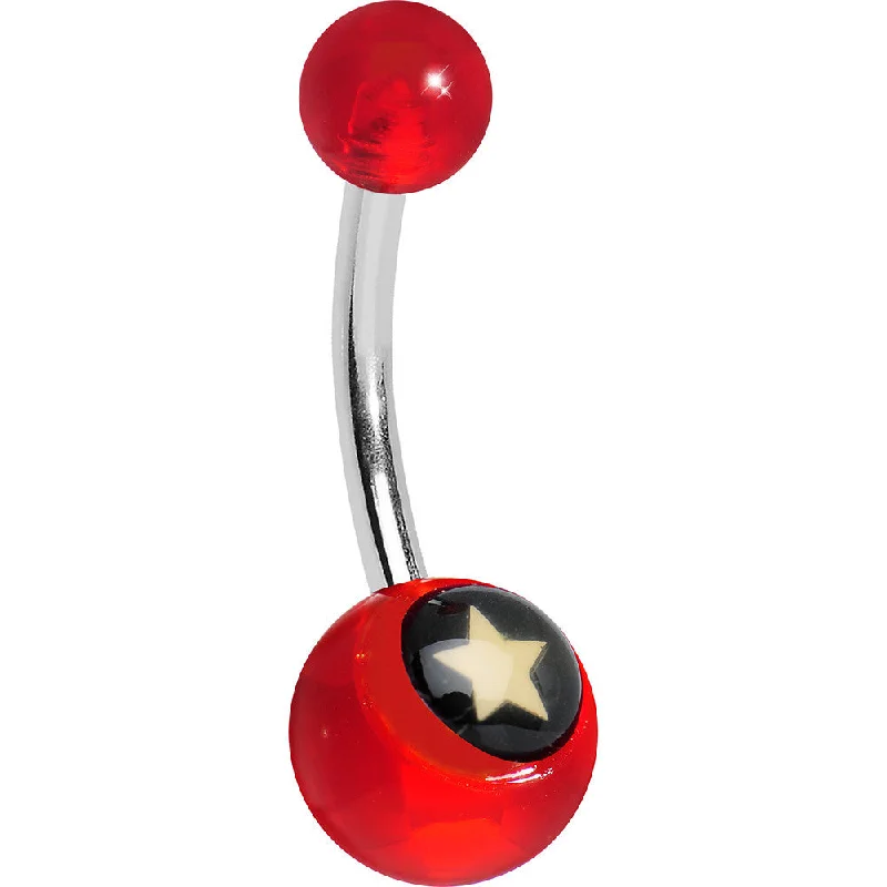Comfortable Belly Rings with Creative Design -Red Acrylic Black and Off White Star Belly Ring Comfortable Belly Rings with Creative Design -Red Acrylic Black and Off White Star Belly Ring