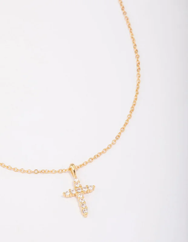 Shop Classic Women's  Necklaces & Pendants with a Modern Twist-Gold Plated Crystal Cross Pendant Necklace