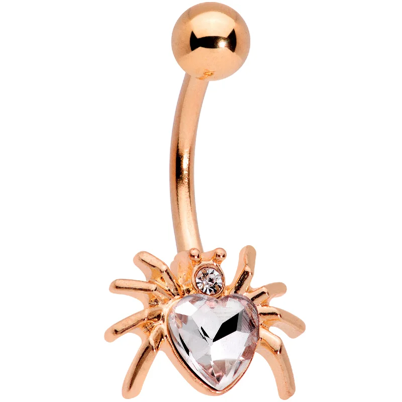 Comfortable Belly Rings for Everyday Glam -Clear Gem Rose Gold Tone Sexy Heart Spider Belly Ring Comfortable Belly Rings for Everyday Glam -Clear Gem Rose Gold Tone Sexy Heart Spider Belly Ring