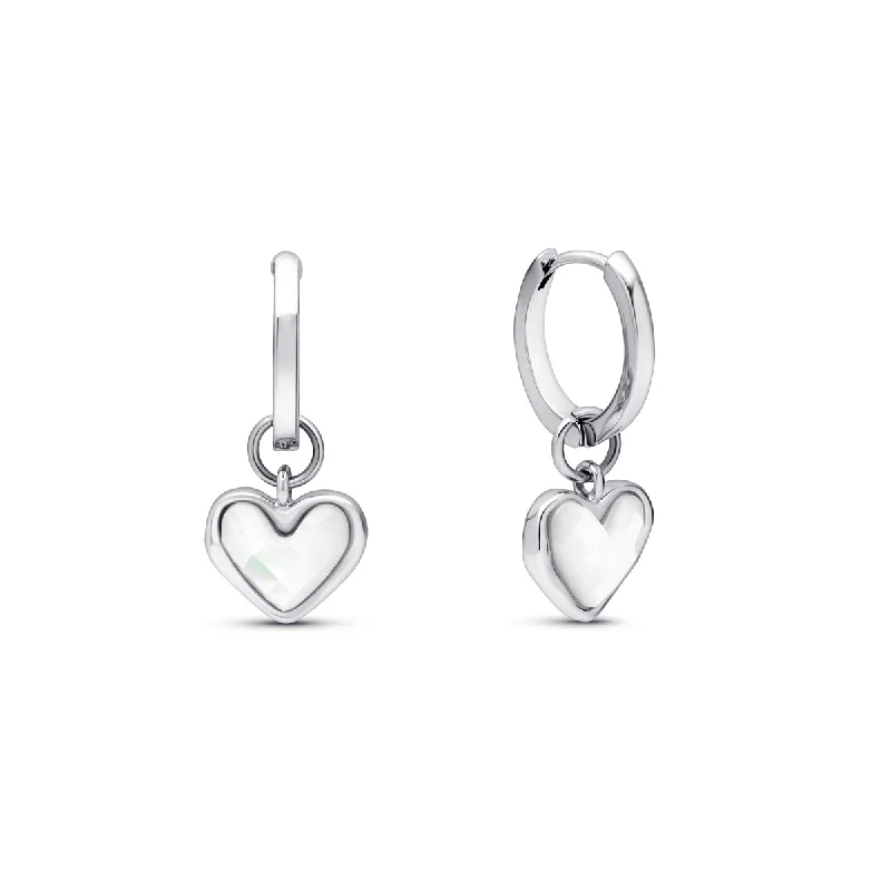 Women's Earrings – Elegant Designs for Every Personality--White Quartz Heart Huggie Earrings (Silver)