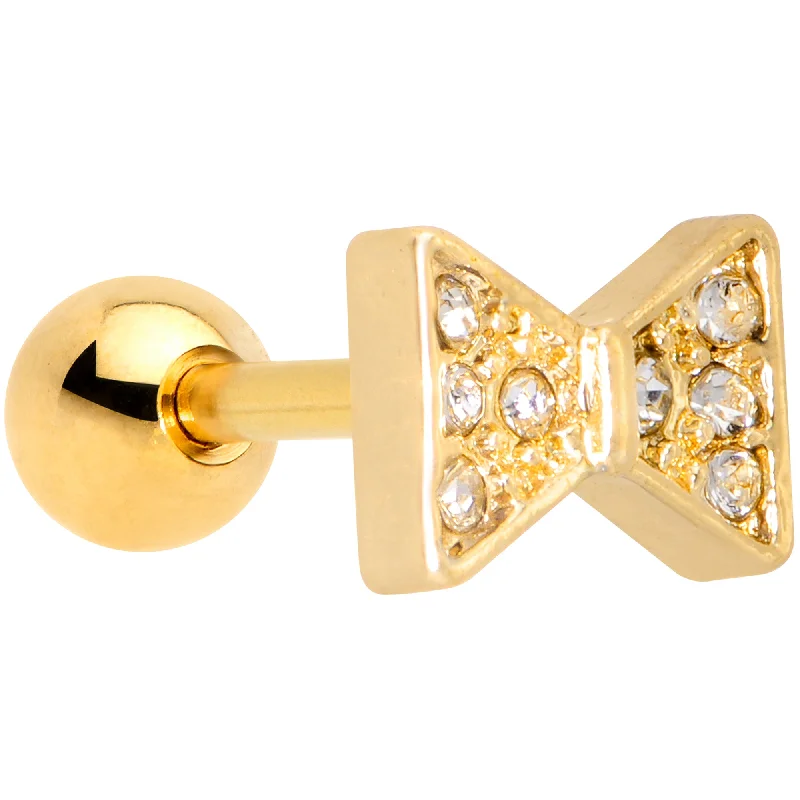 Women's Earrings – Elegant Designs for Every Personality--16 Gauge 1/4 Clear Gem Gold Tone Bow Tie Cartilage Tragus Earring