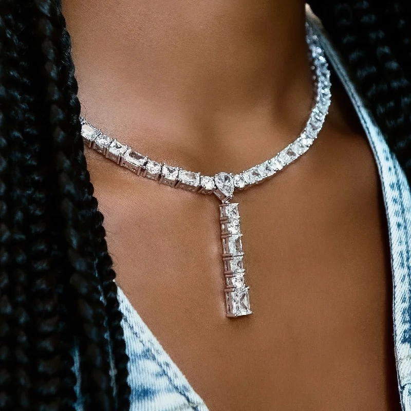 Shop Classic Women's Necklaces & Pendants with a Modern Twist-Multi Diamond Lariat Necklace in White Gold Shop Classic Women's Necklaces & Pendants with a Modern Twist-Multi Diamond Lariat Necklace in White Gold