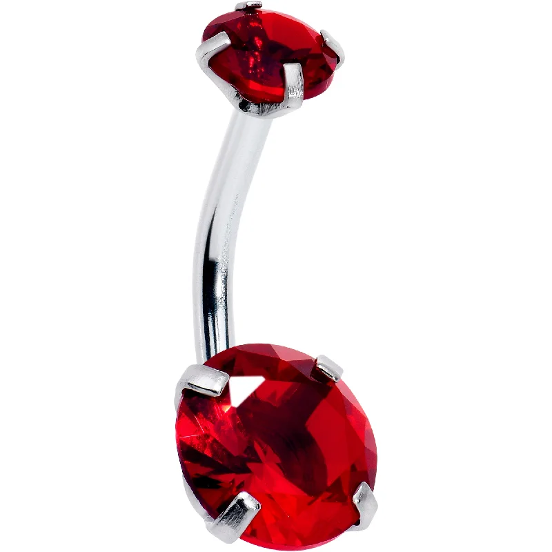 Comfortable Belly Rings for Long Wear -Deep Red Gem July Birthstone Double Mount Belly Ring
