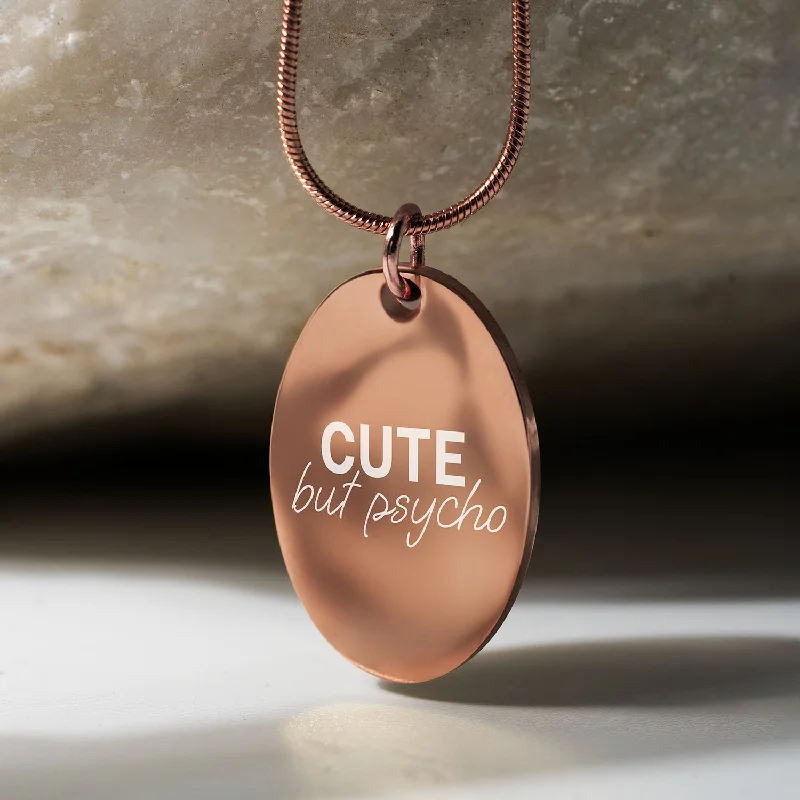 Personalized Charms for Women's Bangles-Cute But Psycho Oval Necklace
