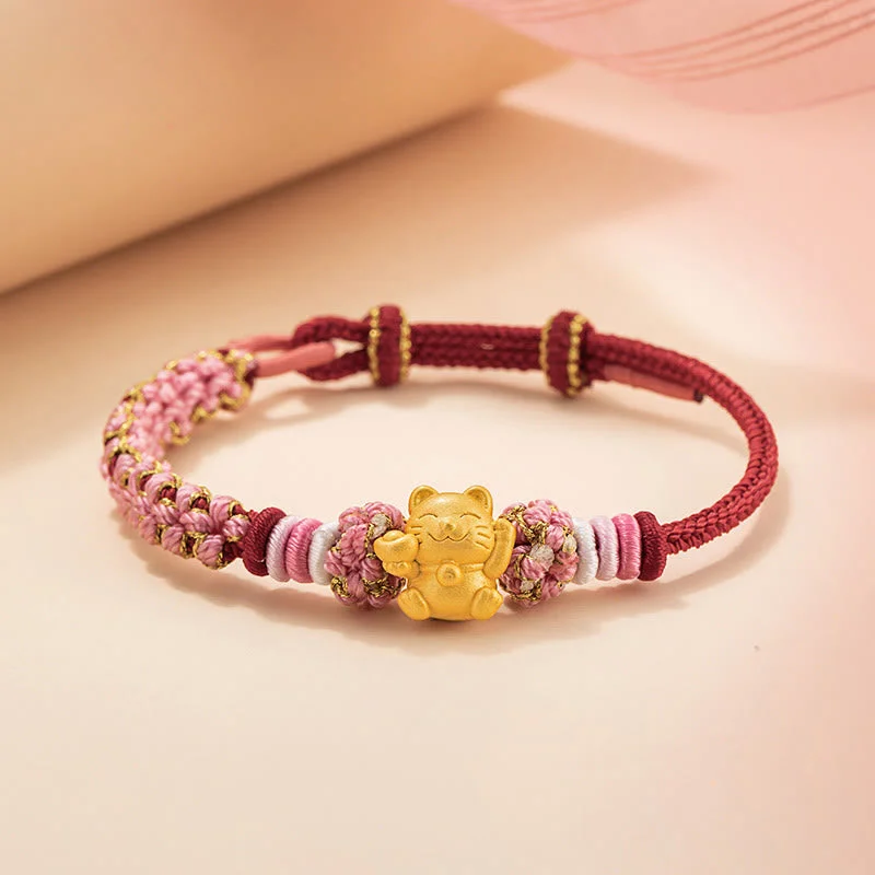 Men's Bracelets with Inspirational Symbols-Buddha Stones Handmade 999 Sterling Silver Fortune Cat Ingot Peach Blossom Luck Red Rope Bracelet Men's Bracelets with Inspirational Symbols-Buddha Stones Handmade 999 Sterling Silver Fortune Cat Ingot Peach Blossom Luck Red Rope Bracelet