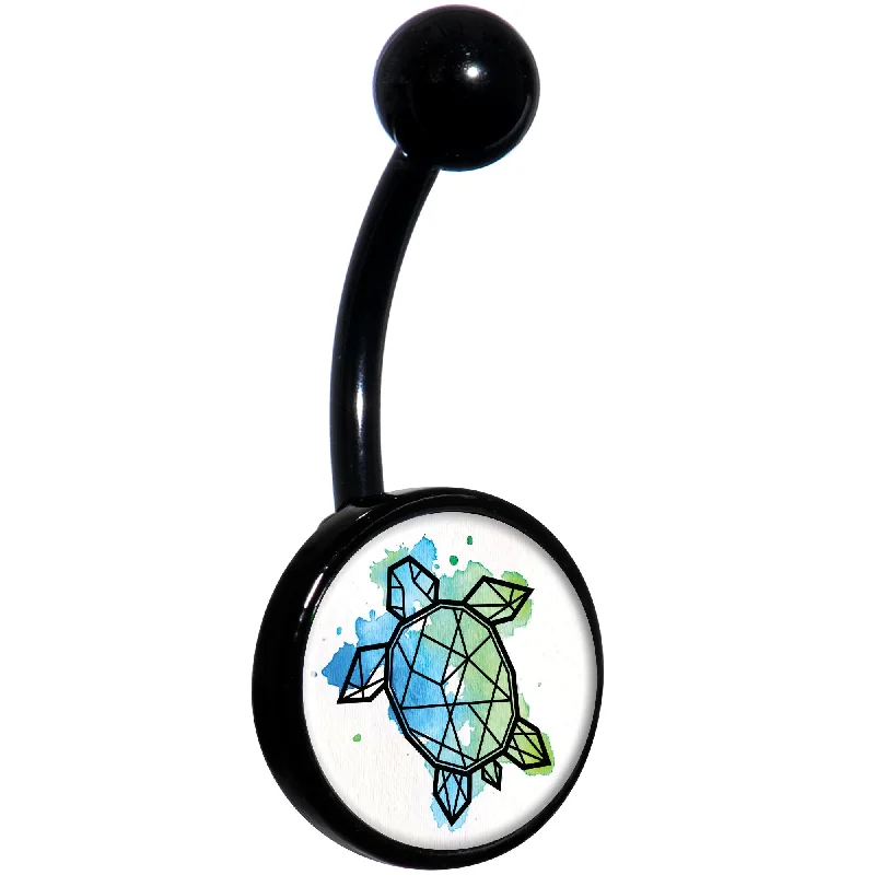 Trendy Belly Rings for Fashion-Forward Women -Watercolor Geometric Turtle Black Belly Ring Trendy Belly Rings for Fashion-Forward Women -Watercolor Geometric Turtle Black Belly Ring