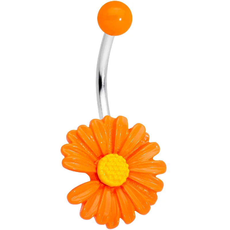 Beautiful Belly Rings for Fashion-Forward Looks -Orange Daisy Flower Belly Ring