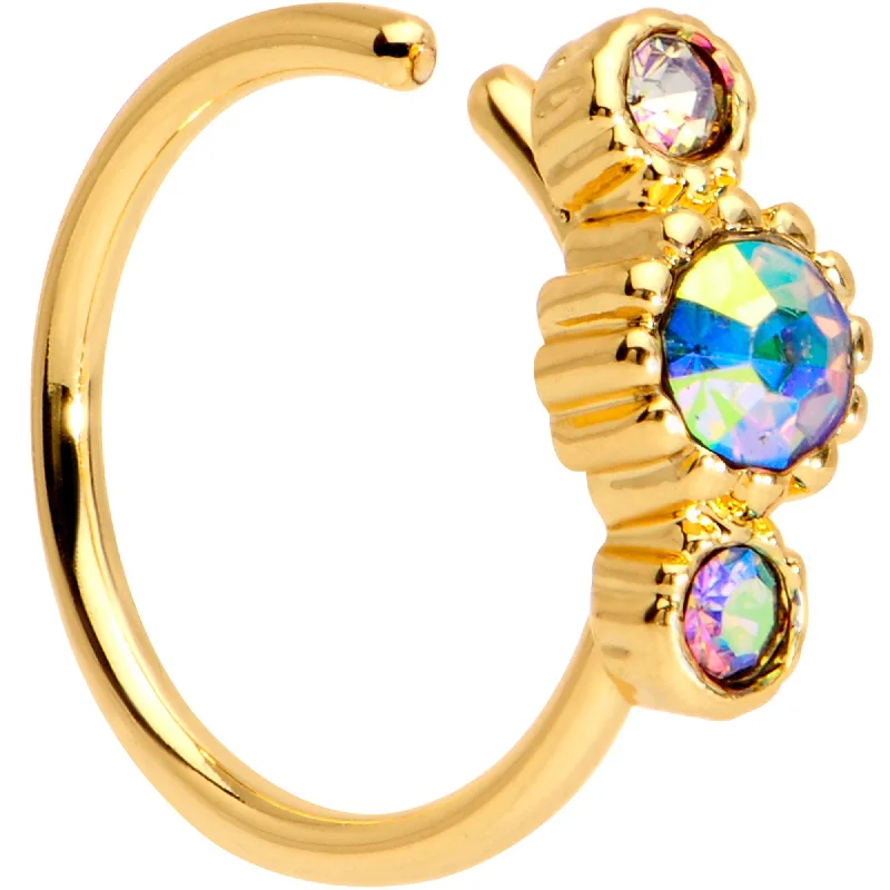 Trendy Nose Rings for a Bold Statement -5/16 Aurora CZ Gem Gold IP Fashion Fusion Seamless Circular Ring Trendy Nose Rings for a Bold Statement -5/16 Aurora CZ Gem Gold IP Fashion Fusion Seamless Circular Ring
