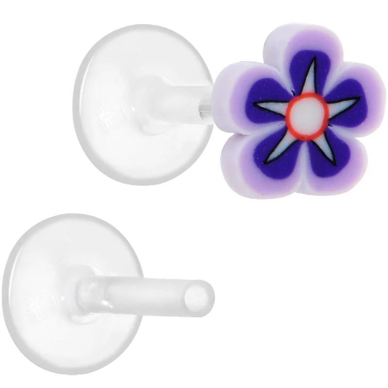 Women's Earrings – Elegant Designs for Every Personality--Handmade 1/4 5/16 Bioplast Purple Flower Push In Cartilage Earring