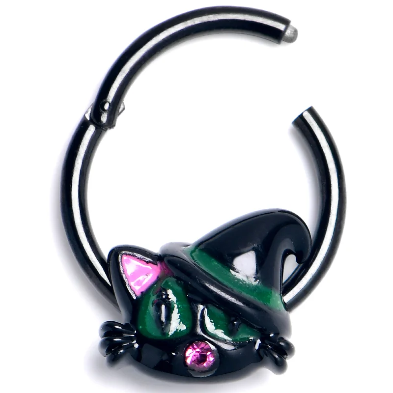 Timeless Nose Rings for Every Woman -16 Gauge 3/8 Pink Gem Black Halloween Hat Cat Hinged Segment Ring Timeless Nose Rings for Every Woman -16 Gauge 3/8 Pink Gem Black Halloween Hat Cat Hinged Segment Ring