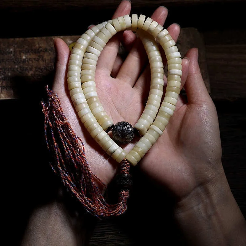 Metal and Leather Bracelets for Men-Tibetan 108 Mala Beads Yak Bone Balance Strength Mala Bracelet Metal and Leather Bracelets for Men-Tibetan 108 Mala Beads Yak Bone Balance Strength Mala Bracelet