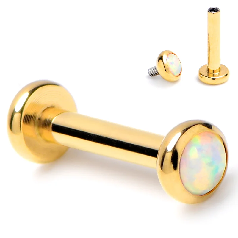 Women's Earrings – Elegant Designs for Every Personality--16 Gauge 1/4 White Synth Opal Gold Tone ASTM F-136 Implant Grade Titanium Internal Thread Labret Women's Earrings – Elegant Designs for Every Personality--16 Gauge 1/4 White Synth Opal Gold Tone ASTM F-136 Implant Grade Titanium Internal Thread Labret