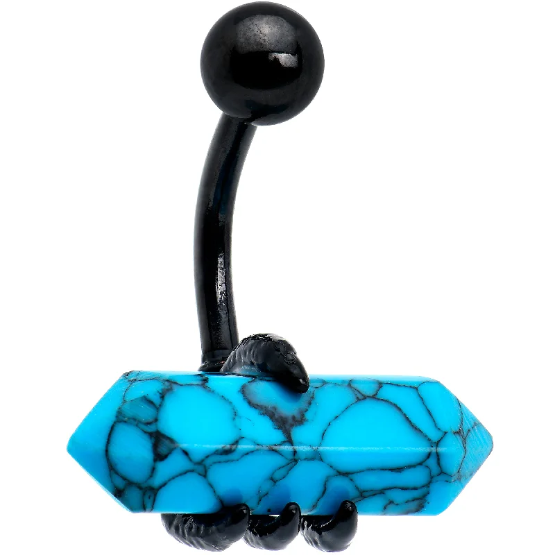 Simple Belly Rings with Elegant Accents -Blue Turquoise Stone Black Claw Belly Ring