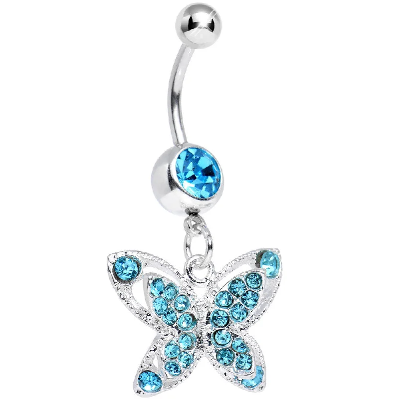 Trendy Belly Rings with Stunning Details -Aqua Gem Spirited Butterfly Dangle Belly Ring Trendy Belly Rings with Stunning Details -Aqua Gem Spirited Butterfly Dangle Belly Ring
