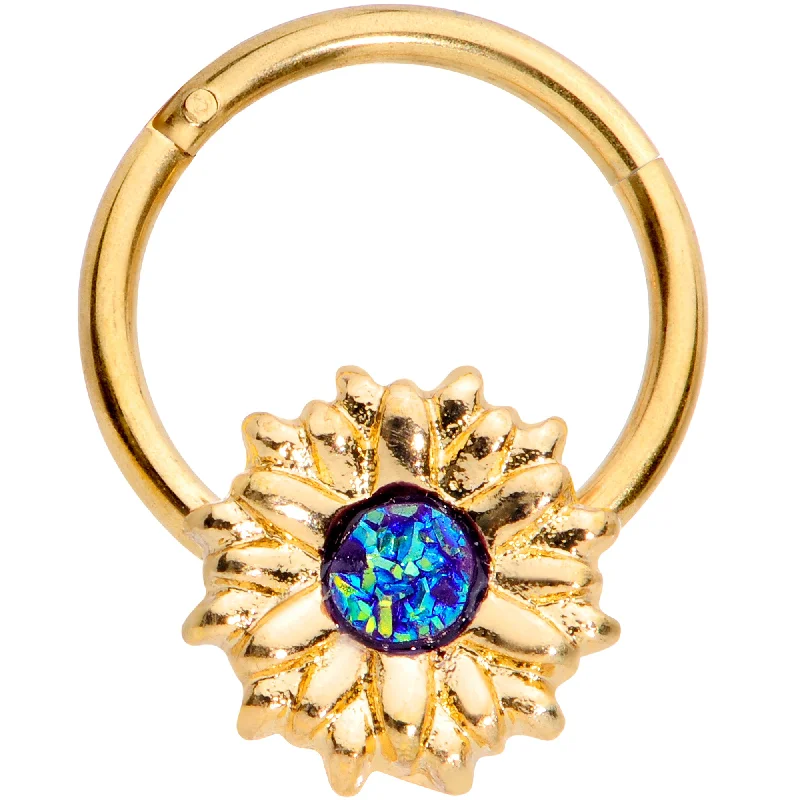 Elegant Gold Nose Rings for Stunning Fashion -16 Gauge 3/8 Gold Tone Blue Center Sunflower Hinged Segment Ring Elegant Gold Nose Rings for Stunning Fashion -16 Gauge 3/8 Gold Tone Blue Center Sunflower Hinged Segment Ring