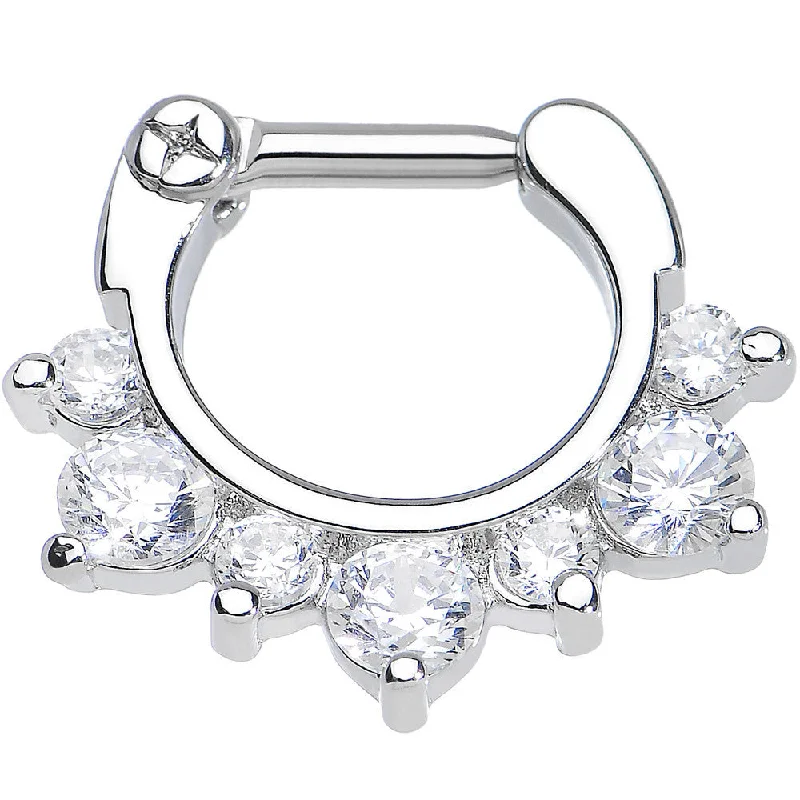 Nose Rings with Designer Craftsmanship -14 Gauge 1/4 Seven Clear Cubic Zirconia Septum Clicker Nose Rings with Designer Craftsmanship -14 Gauge 1/4 Seven Clear Cubic Zirconia Septum Clicker