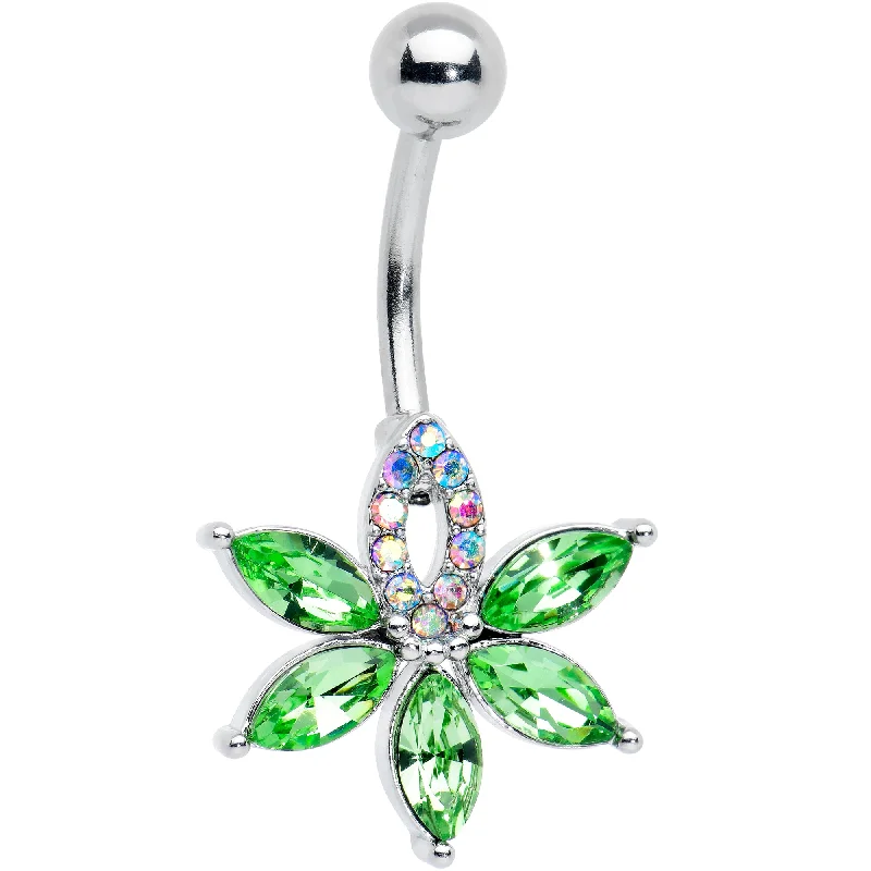 Stunning Belly Rings for Bold Fashion -Aurora Green Gem Pot Leaf Belly Ring