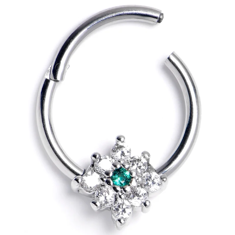 Nose Rings with Chic Touch -16 Gauge 3/8 Clear Gem Glam Festive Snowflake Hinged Segment Ring Nose Rings with Chic Touch -16 Gauge 3/8 Clear Gem Glam Festive Snowflake Hinged Segment Ring