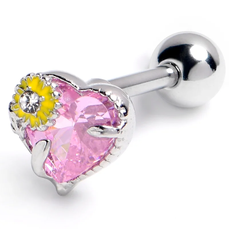 Women's Earrings – Elegant Designs for Every Personality--16 Gauge 1/4 Pink Gem Sunflower Heart Love Cartilage Tragus Earring Women's Earrings – Elegant Designs for Every Personality--16 Gauge 1/4 Pink Gem Sunflower Heart Love Cartilage Tragus Earring