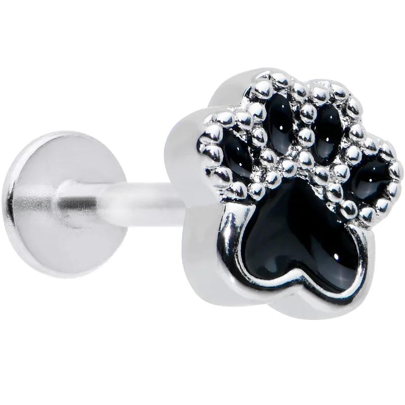Lip Rings with Unique Design Features16 Gauge 5/16 Textured Black Paw Print Labret Monroe Tragus